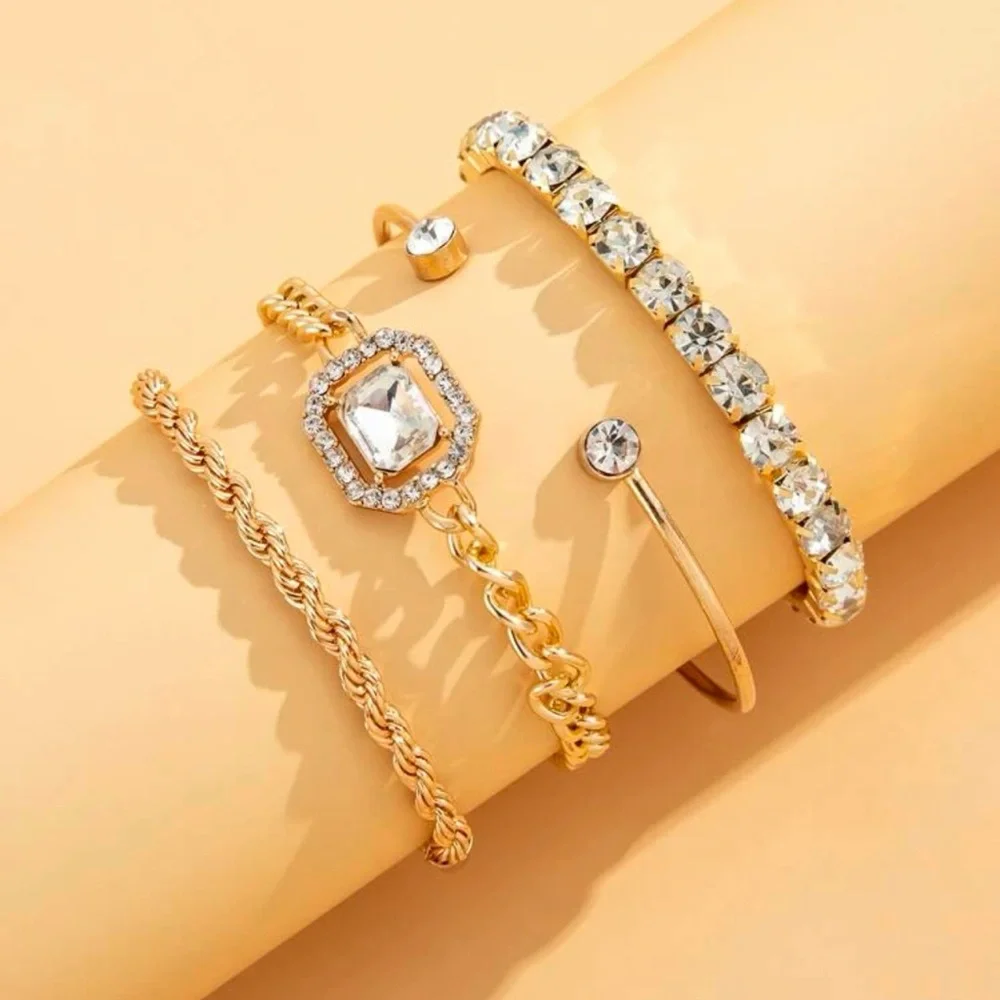 4pcs Rhinestone Decor Bracelet For Women Jewelry Gift Wedding Engagement… - Picture 1 of 4